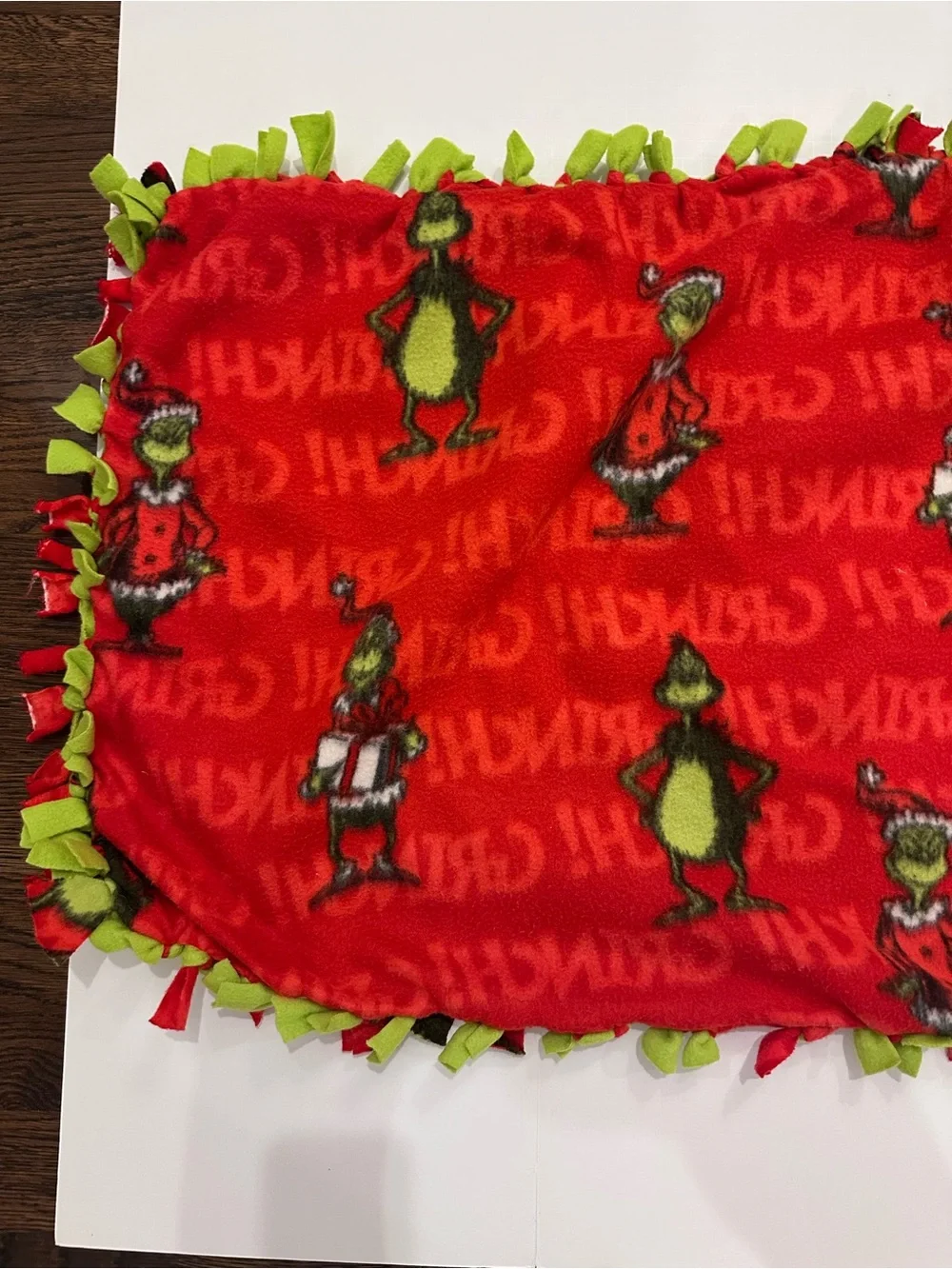 Kids Handmade The Grinch Red and Green Fleece Throw Blanket